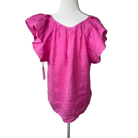 Velvet by Graham & Spencer Ava Top in Flamingo Small New Womens Linen Blouse - Picture 7 of 12